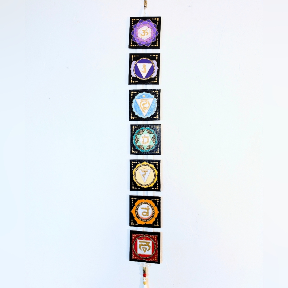 OOAK Artisan Vertical Chakra Wall Hanging — Contemporary Mandala Object — 37.5"